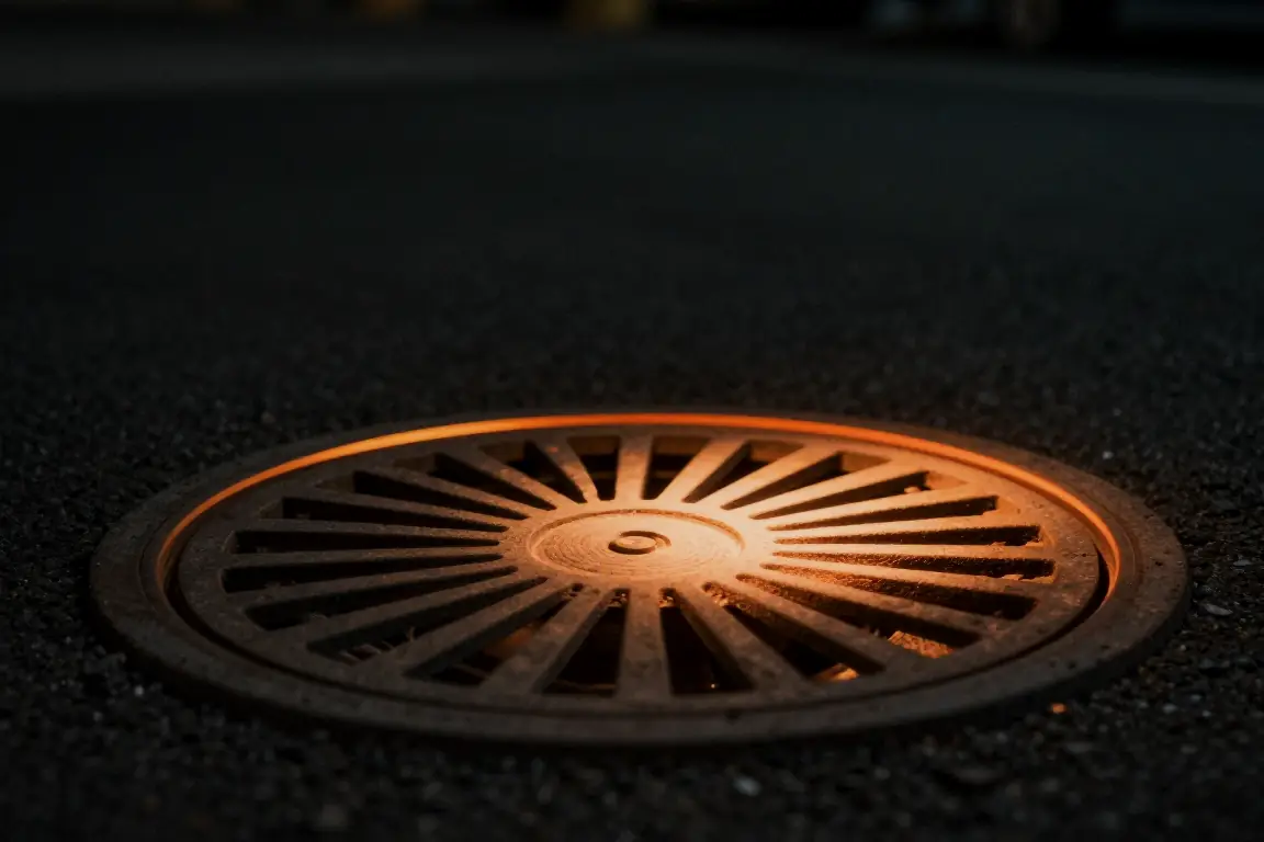 Excavation spotlight over a sewer access point